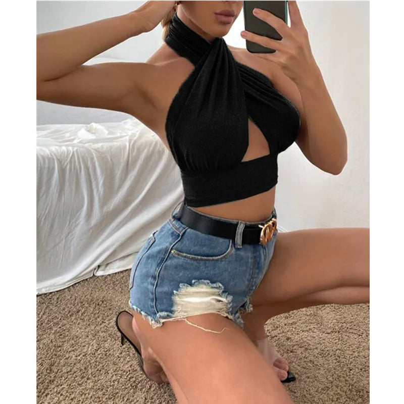 Cross Halter Neck Top