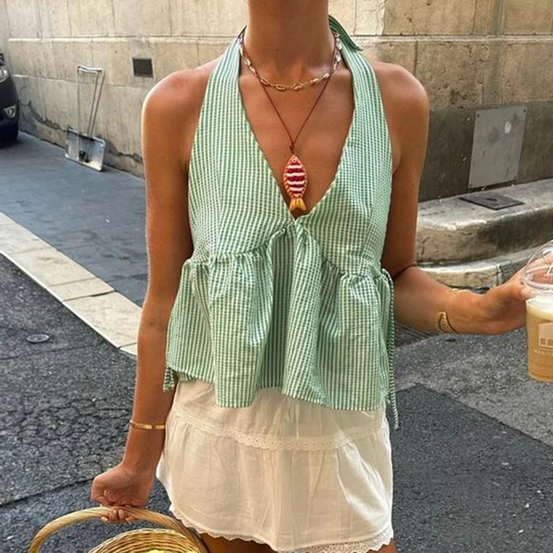 Green Gingham Top