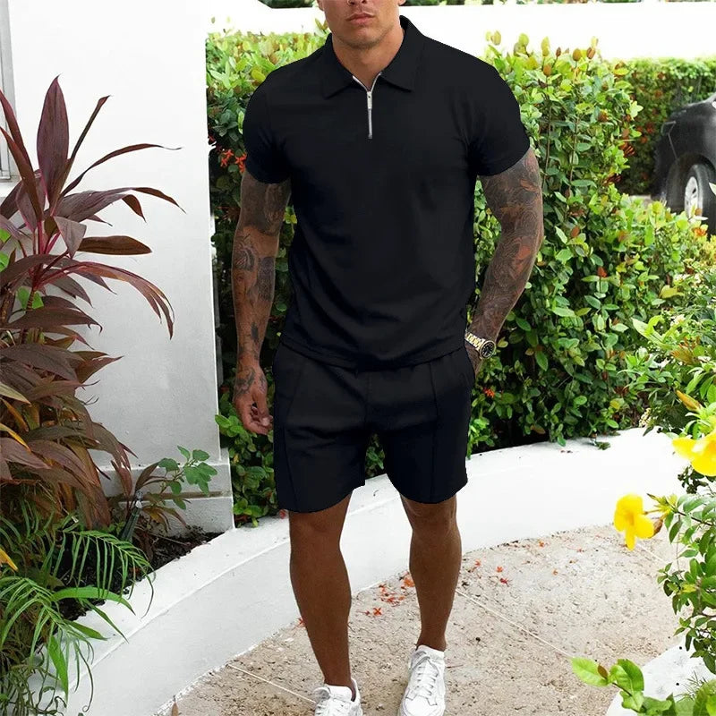 Black Quarter Zip Top and Shorts