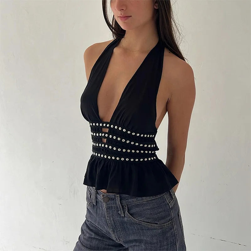 Studded Halter Neck Top