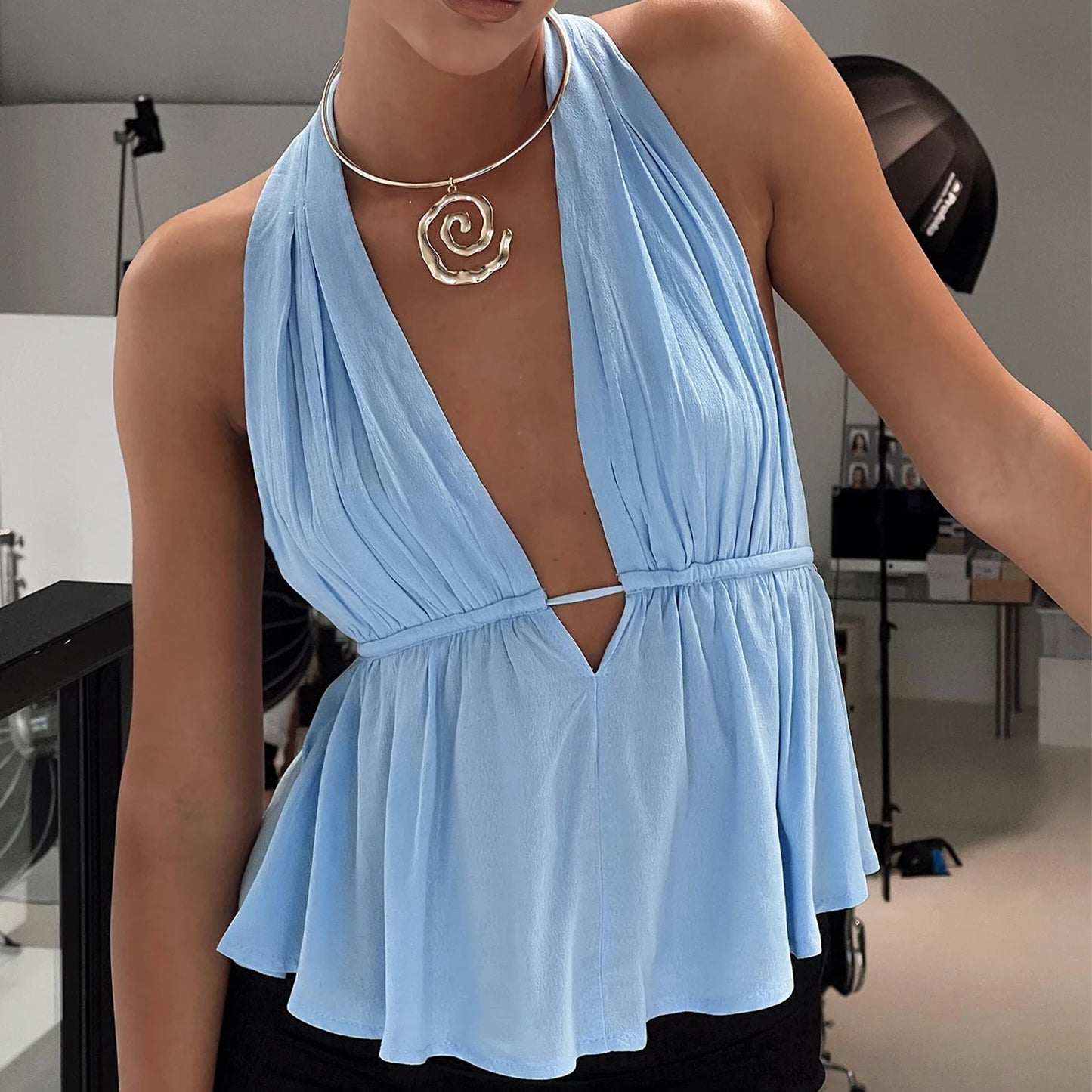 Blue Halter Neck Top