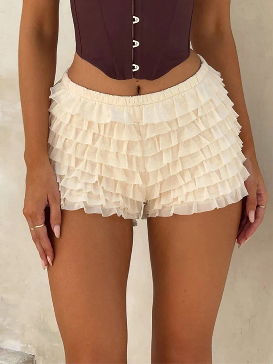 Cream Ruffled Shorts
