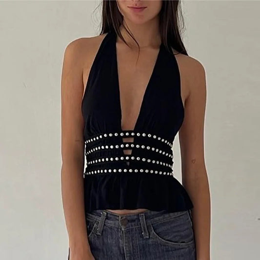 Studded Halter Neck Top