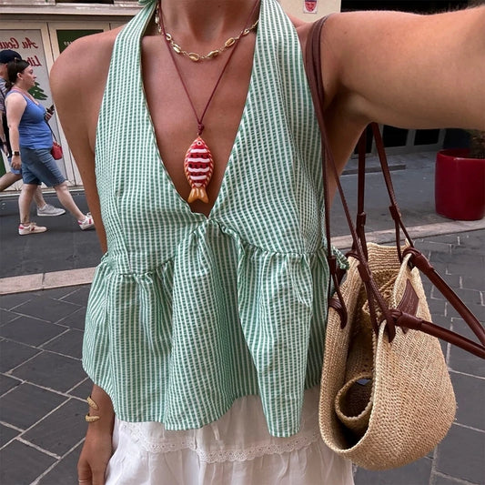 Green Gingham Top