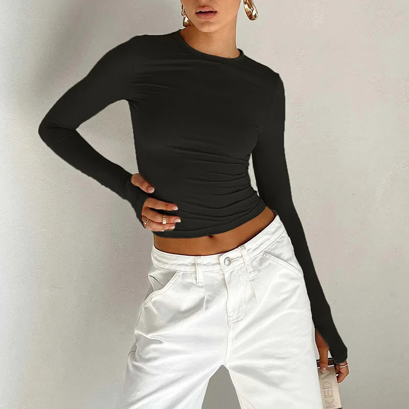 Black Long Sleeve Crop Top