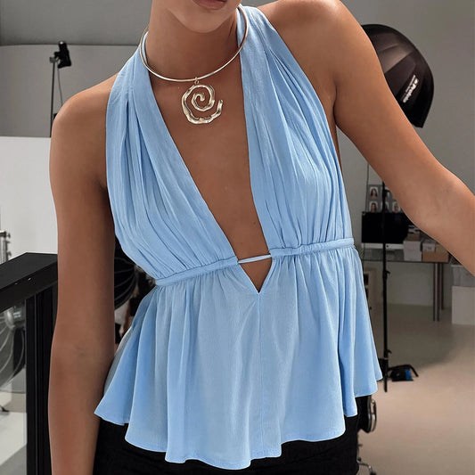 Blue Halter Neck Top