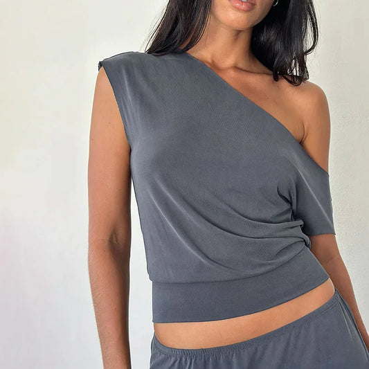 Slanted Shoulder Crop Top