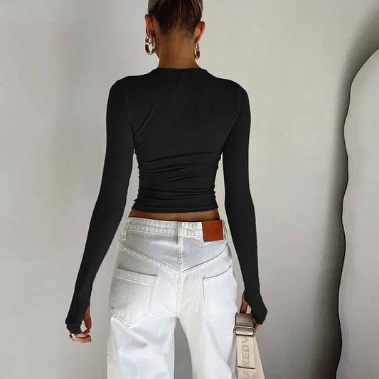 Black Long Sleeve Crop Top